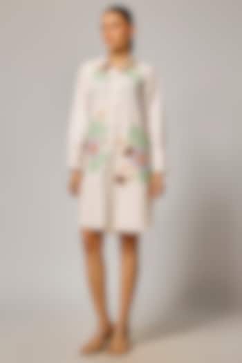 White Cotton Poplin Applique Work Vacation Shirt Dress by Nakateki at Pernia's Pop Up Shop