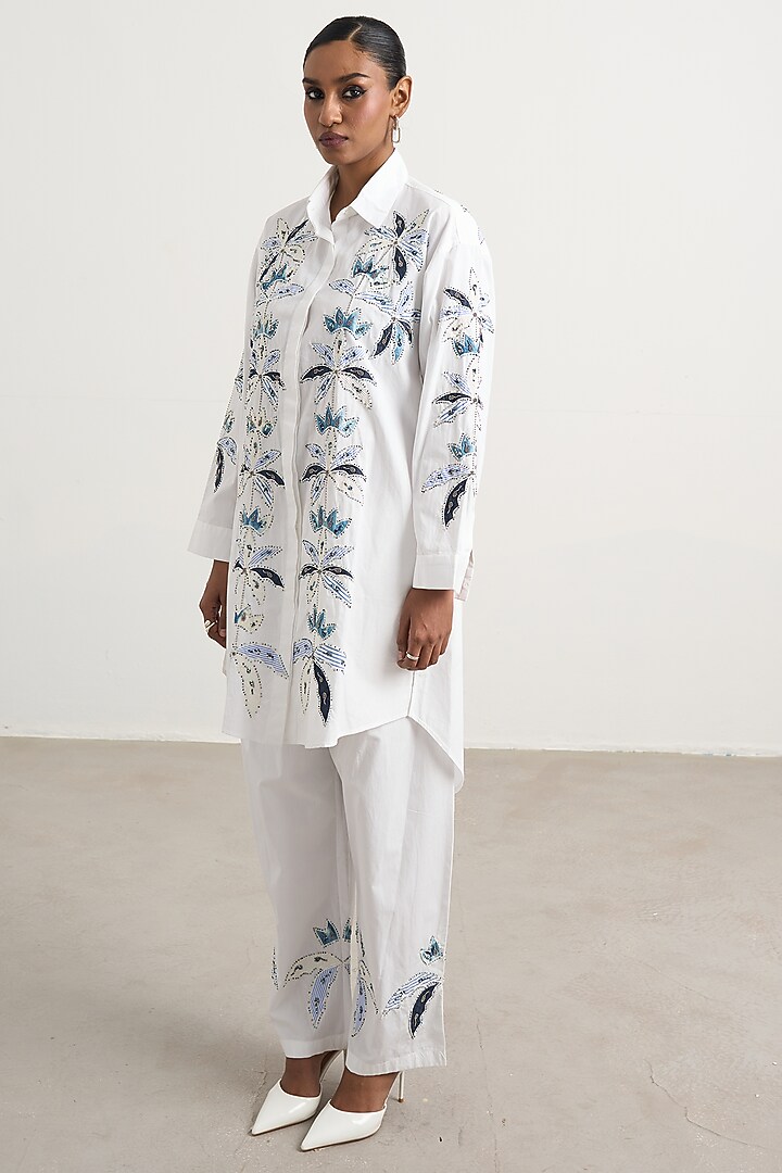 White Cotton Tropical Patchwork Co-Ord Set by Nakateki at Pernia's Pop Up Shop