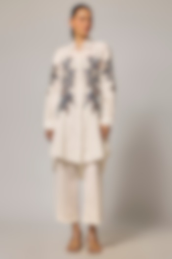 White Cotton Poplin Machine Embroidered Co-Ord Set by Nakateki at Pernia's Pop Up Shop