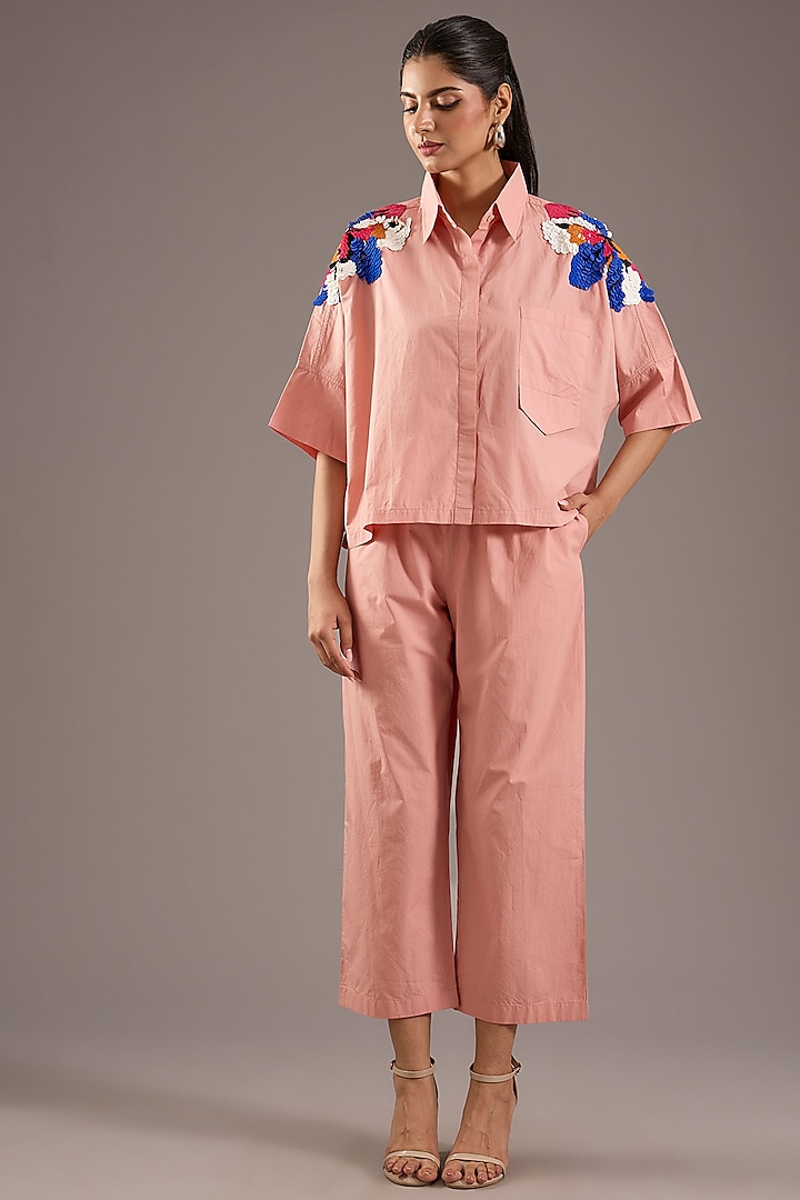 Pink Cotton Floral Embellished Co-Ord Set by Nakateki at Pernia's Pop Up Shop