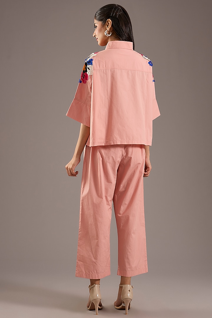 Pink Cotton Floral Embellished Co-Ord Set by Nakateki at Pernia's Pop Up Shop