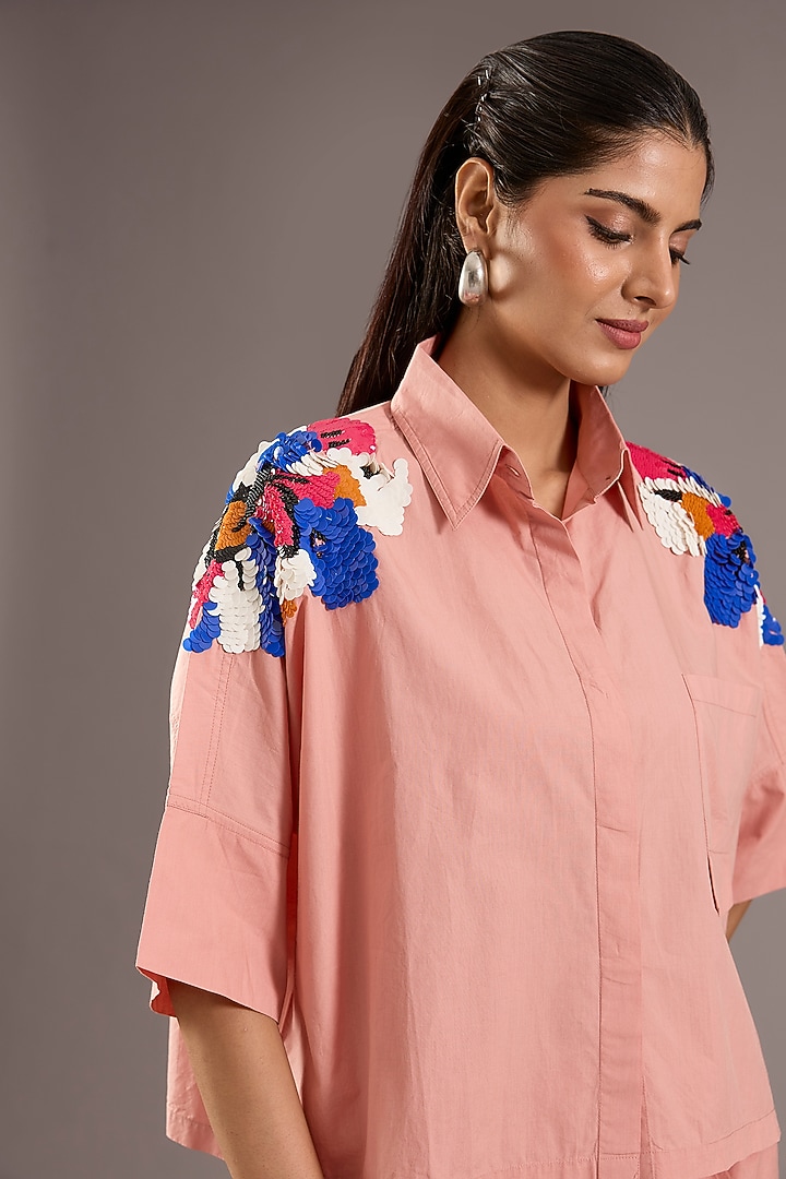 Pink Cotton Floral Embellished Co-Ord Set by Nakateki at Pernia's Pop Up Shop