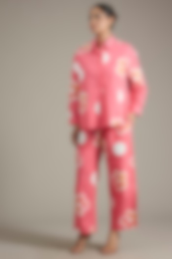 Pink Cotton Poplin Abstract Printed Co-Ord Set by Nakateki at Pernia's Pop Up Shop