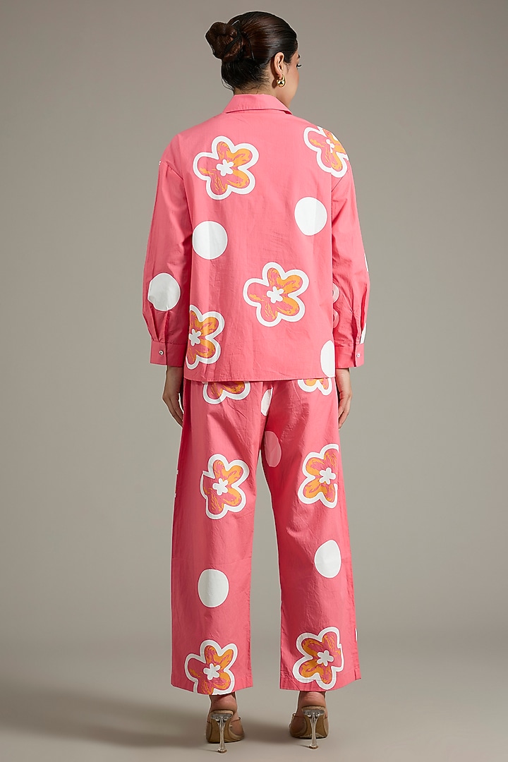 Pink Cotton Poplin Abstract Printed Co-Ord Set by Nakateki at Pernia's Pop Up Shop