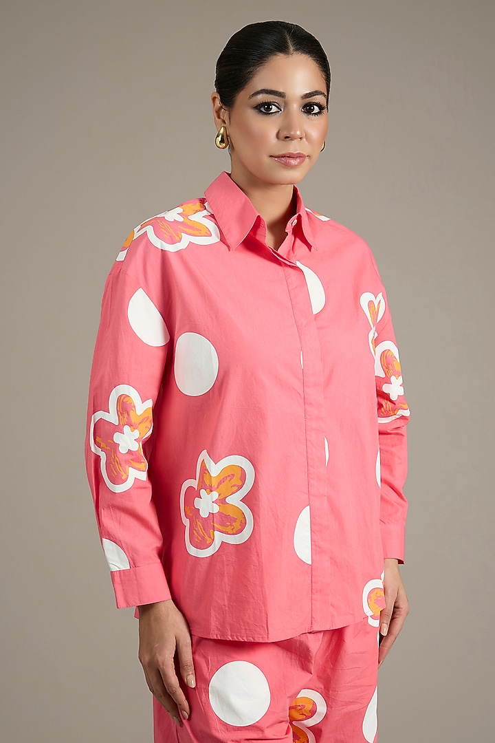 Pink Cotton Poplin Abstract Printed Co-Ord Set by Nakateki at Pernia's Pop Up Shop
