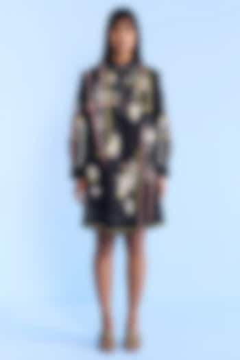 Black Cotton Flared Shirt Vacation Dress by Nakateki at Pernia's Pop Up Shop