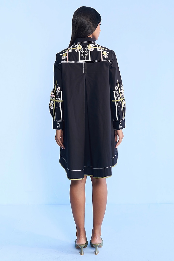 Black Cotton Flared Shirt Vacation Dress by Nakateki at Pernia's Pop Up Shop