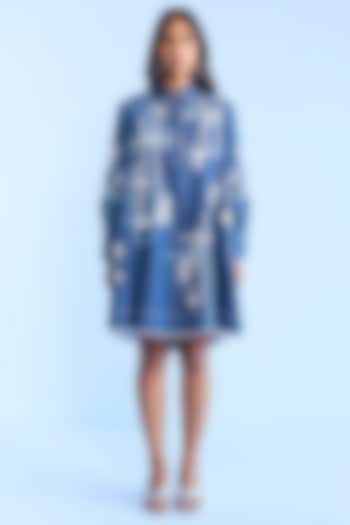Blue Denim 3D Floral Embroidered Mini Dres by Nakateki at Pernia's Pop Up Shop