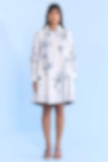 White Cotton 3D Floral Embroidered Mini Dres by Nakateki at Pernia's Pop Up Shop