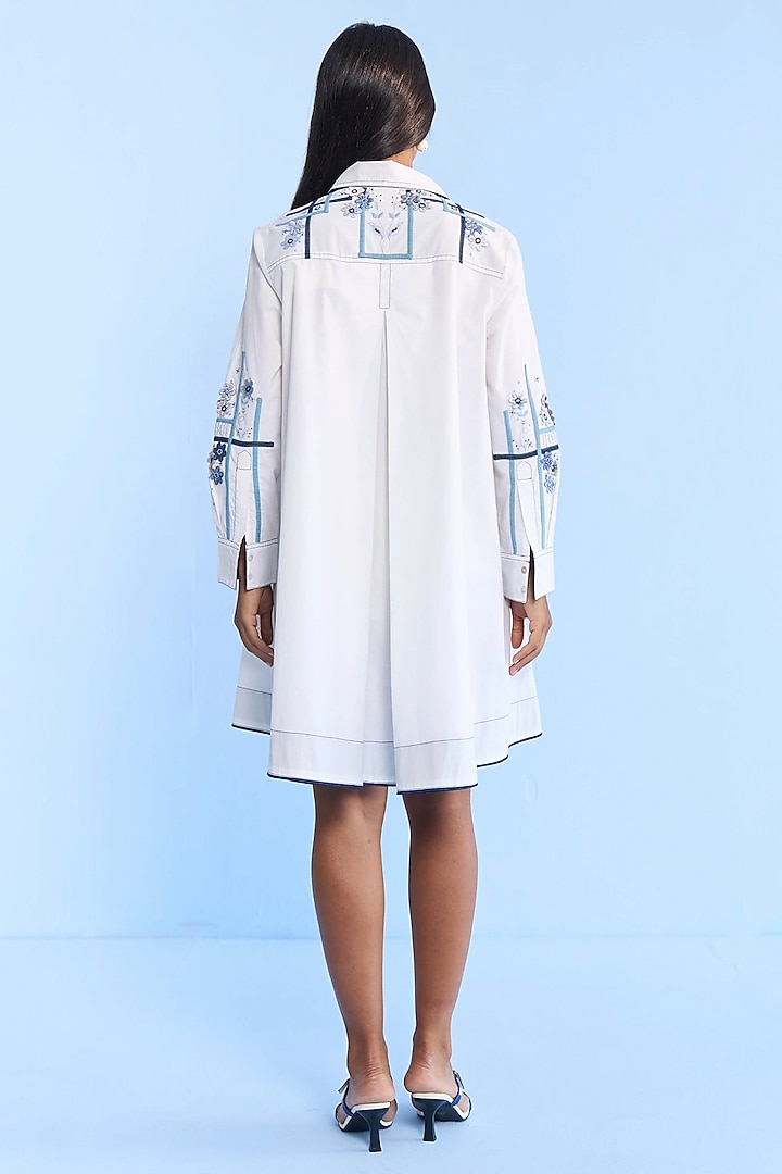 White Cotton 3D Floral Embroidered Mini Dres by Nakateki at Pernia's Pop Up Shop