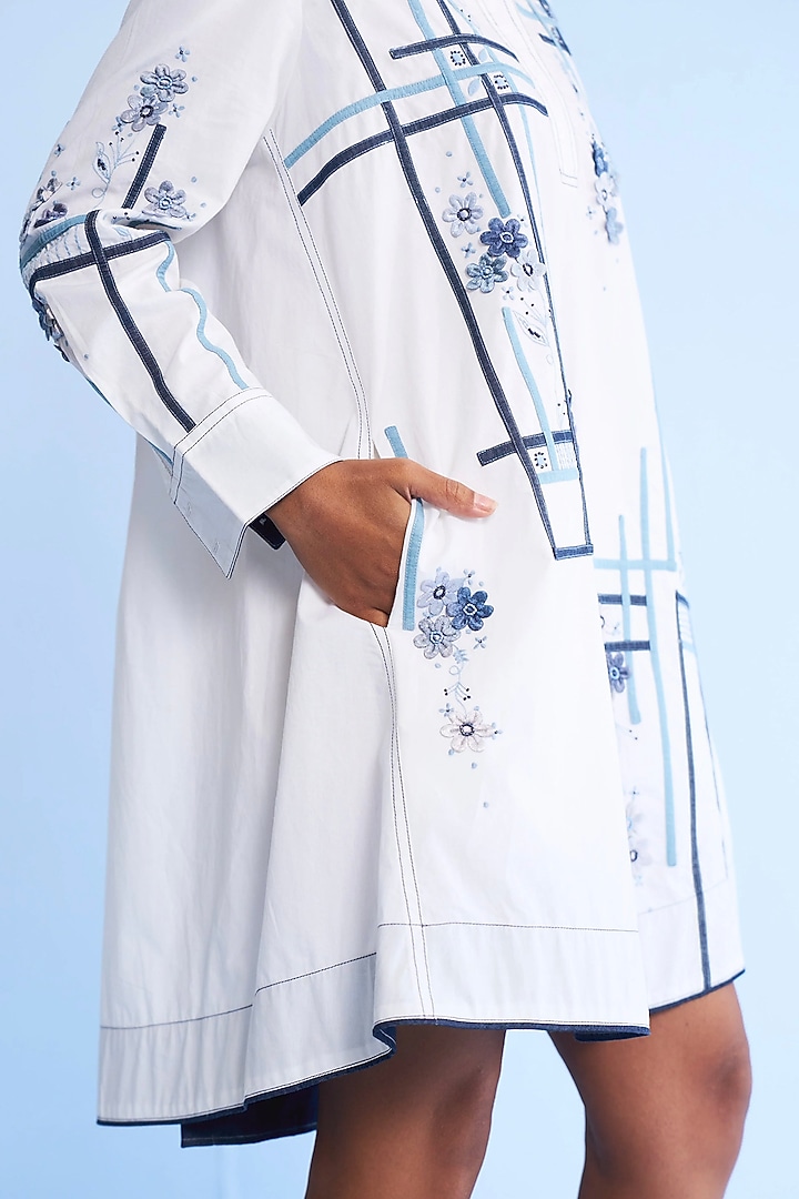 White Cotton 3D Floral Embroidered Mini Dres by Nakateki at Pernia's Pop Up Shop