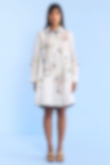 Off-White Cotton 3D Floral Embroidered Vacation Shirt Dress by Nakateki at Pernia's Pop Up Shop
