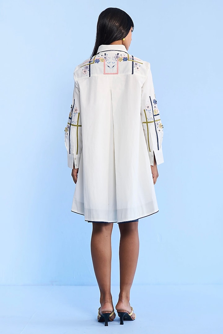 Off-White Cotton 3D Floral Embroidered Vacation Shirt Dress by Nakateki at Pernia's Pop Up Shop