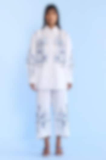 White Cotton Tape & 3D Floral Embroidered Co-ord Set by Nakateki at Pernia's Pop Up Shop
