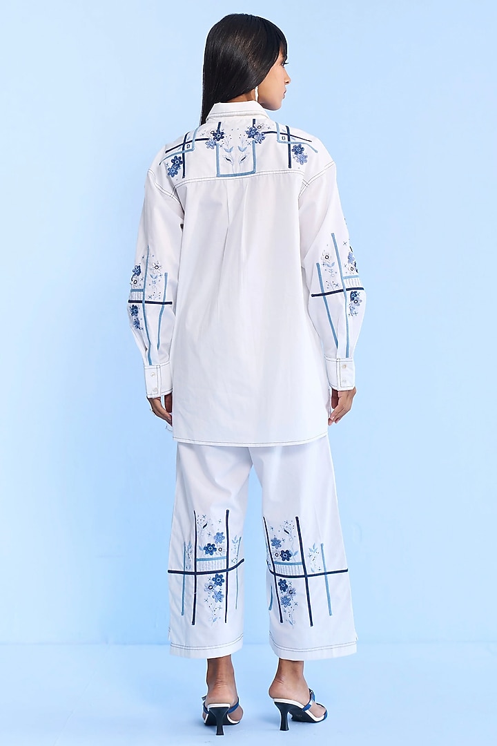 White Cotton Tape & 3D Floral Embroidered Co-ord Set by Nakateki at Pernia's Pop Up Shop