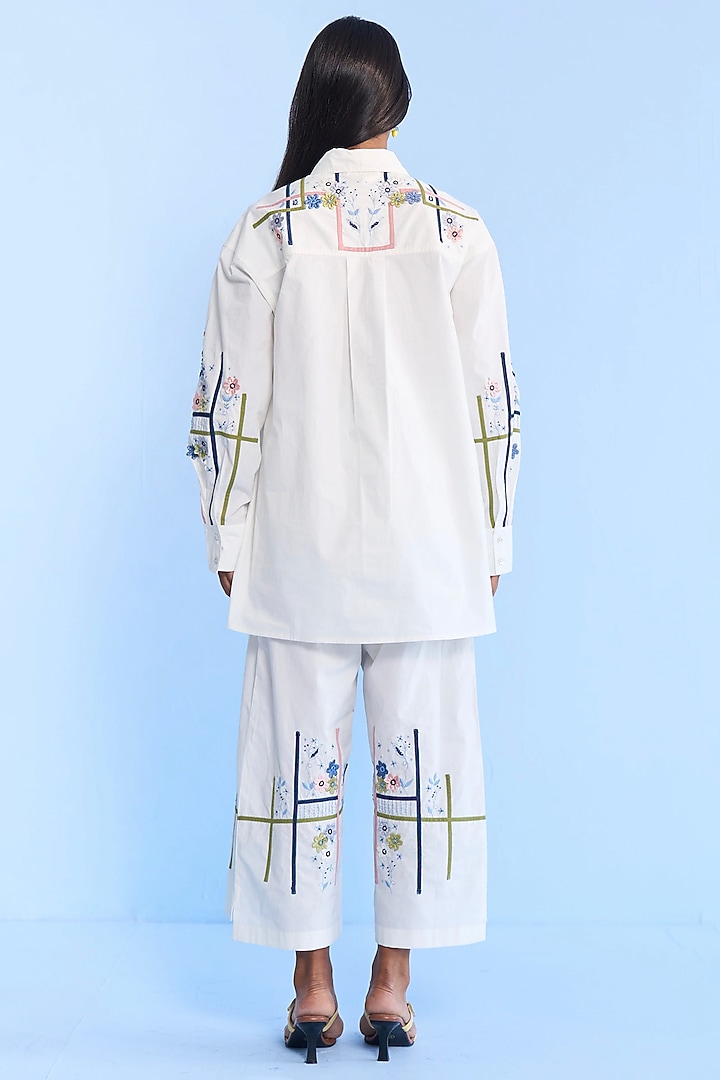 White Denim Floral Embroidered Co-Ord Set by Nakateki at Pernia's Pop Up Shop