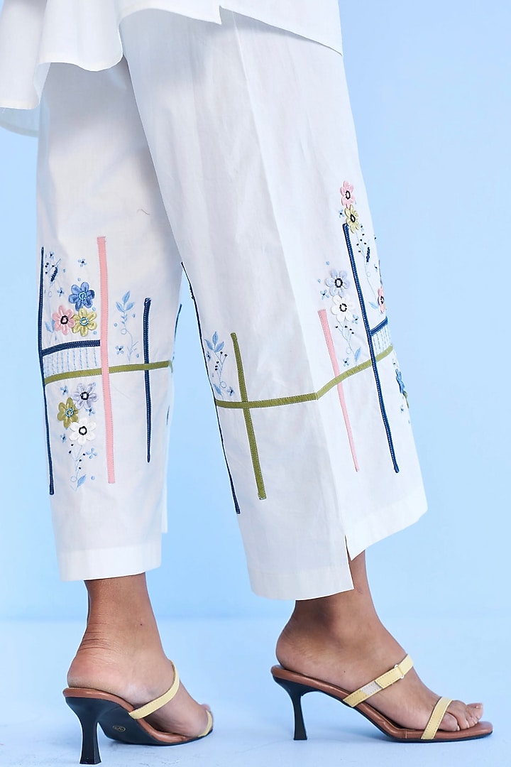White Denim Floral Embroidered Co-Ord Set by Nakateki at Pernia's Pop Up Shop