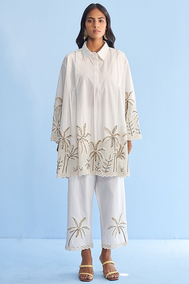 Off-White Cotton Embellished Co-Ord Set by Nakateki at Pernia's Pop Up Shop