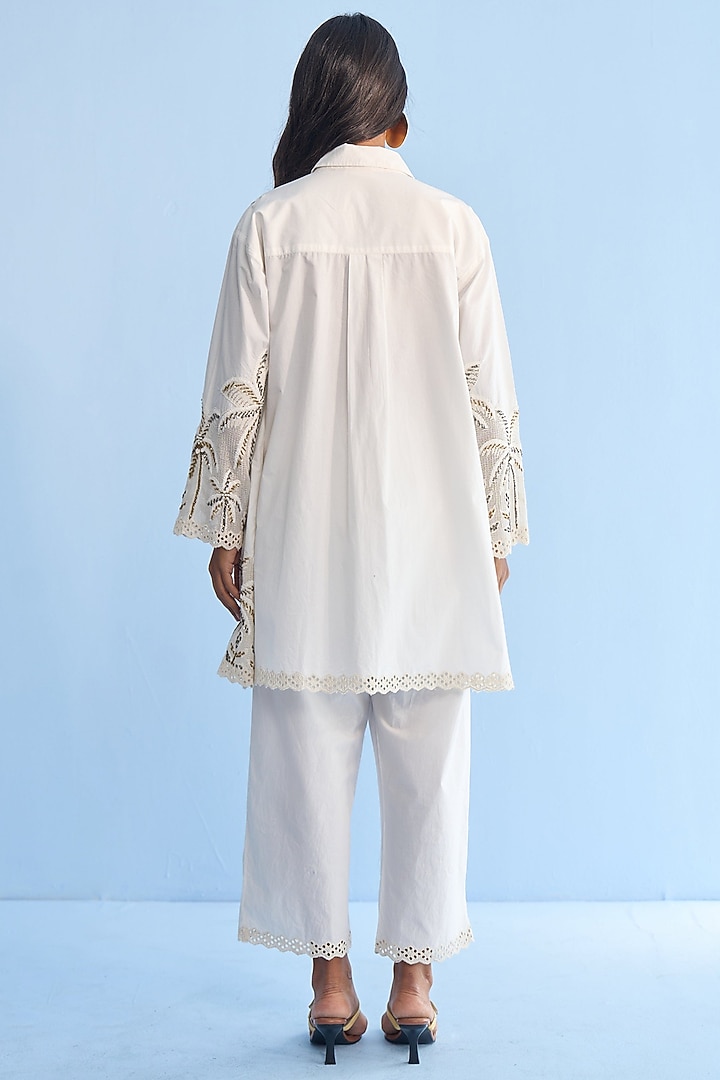 Off-White Cotton Embellished Co-Ord Set by Nakateki at Pernia's Pop Up Shop
