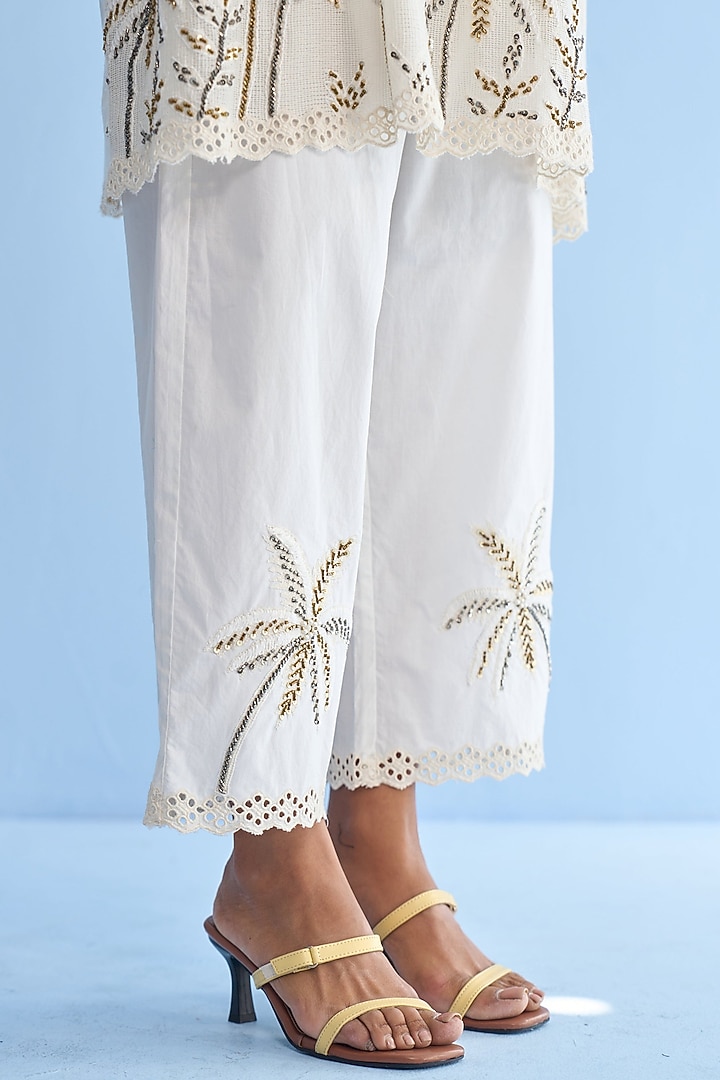 Off-White Cotton Embellished Co-Ord Set by Nakateki at Pernia's Pop Up Shop