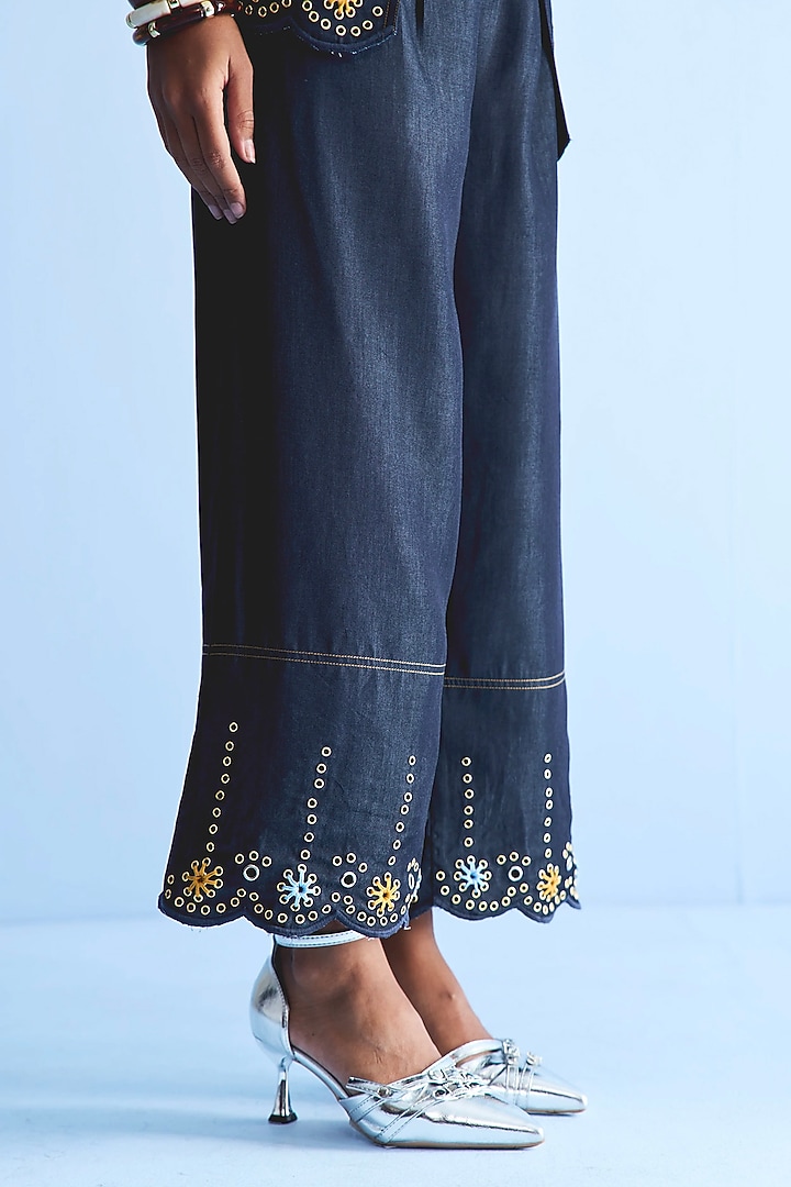 Blue Denim Eyelet Embellished Co-ord Set by Nakateki at Pernia's Pop Up Shop