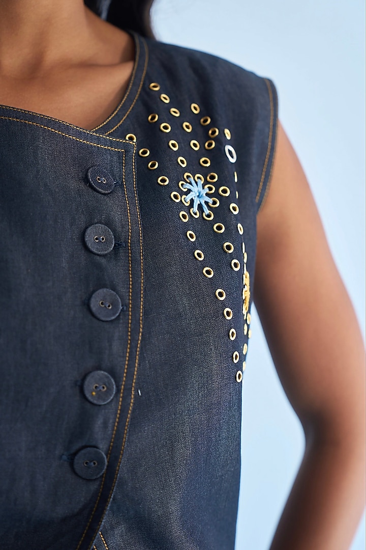 Blue Denim Eyelet Embellished Co-ord Set by Nakateki at Pernia's Pop Up Shop