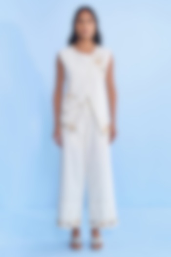 Off-white Cotton Eyelet Embellished Co-ord Set by Nakateki at Pernia's Pop Up Shop