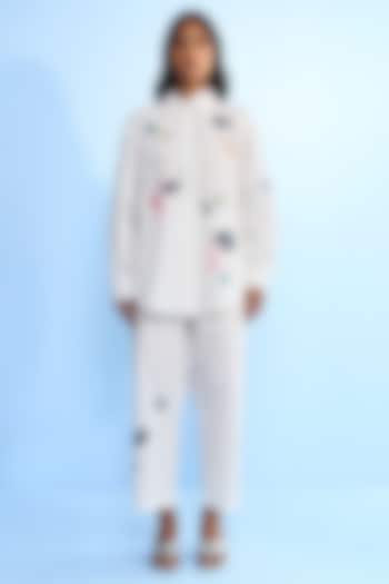Off-White Cotton Abstract Applique Embellished Co-ord Set by Nakateki at Pernia's Pop Up Shop