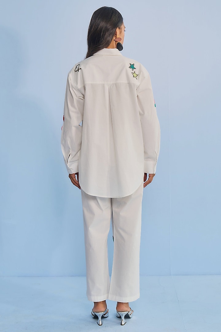 Off-White Cotton Abstract Applique Embellished Co-ord Set by Nakateki at Pernia's Pop Up Shop