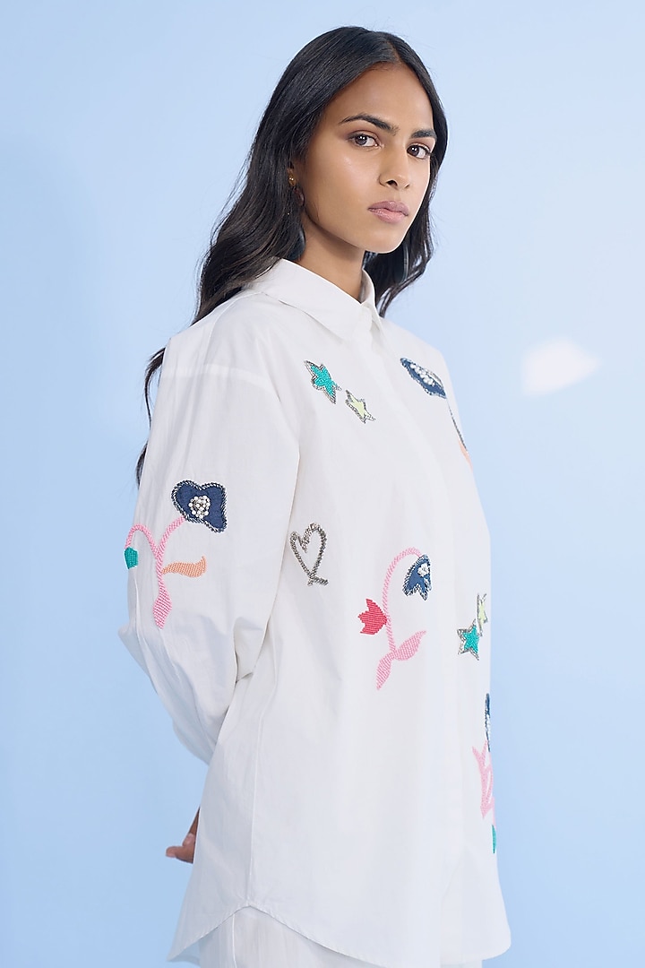 Off-White Cotton Abstract Applique Embellished Co-ord Set by Nakateki at Pernia's Pop Up Shop