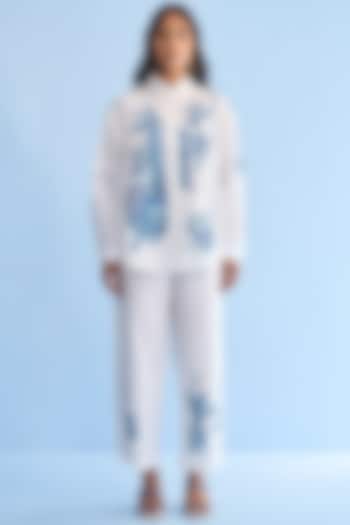 White Cotton Printed & Embellished Co-Ord Set by Nakateki at Pernia's Pop Up Shop