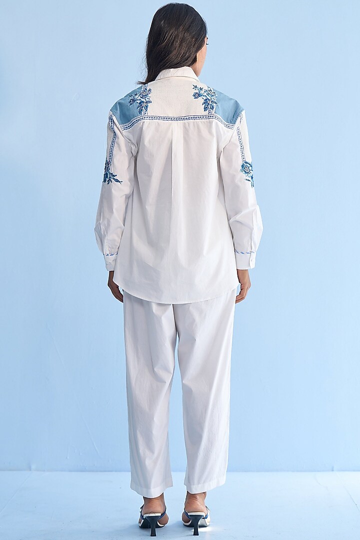 White Cotton Printed & Embellished Co-Ord Set by Nakateki at Pernia's Pop Up Shop