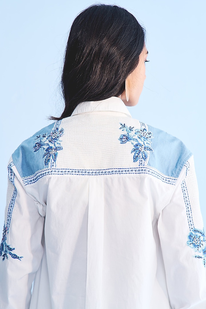 White Cotton Printed & Embellished Co-Ord Set by Nakateki at Pernia's Pop Up Shop