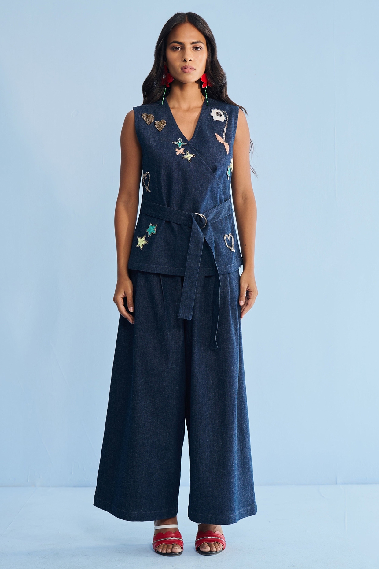 Nakateki Blue Denim Applique Embellished Co-ord Set