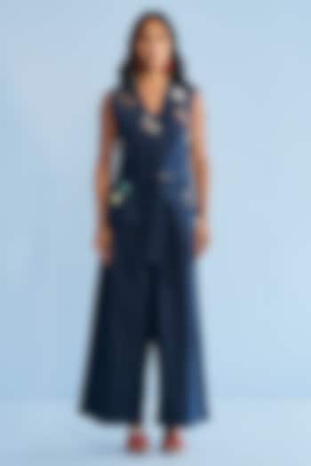 Blue Denim Applique Embellished Co-ord Set by Nakateki at Pernia's Pop Up Shop