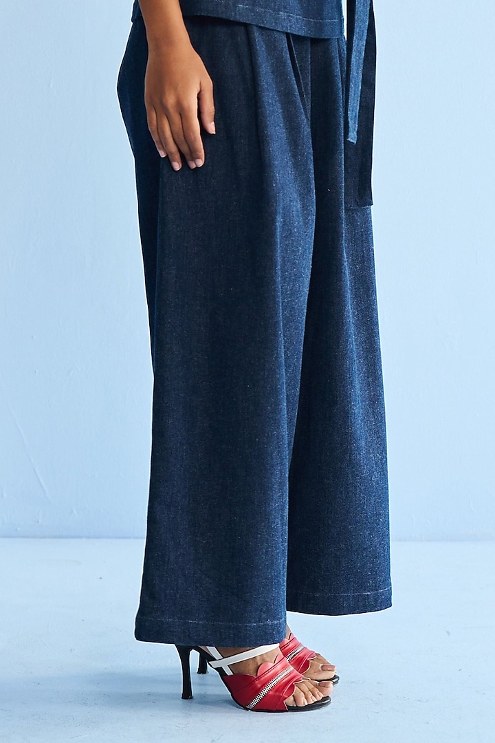 Blue Denim Applique Embellished Co-ord Set by Nakateki at Pernia's Pop Up Shop