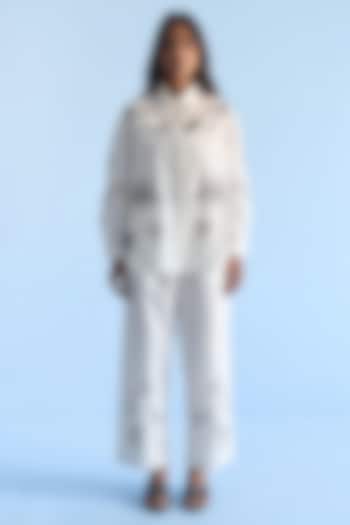 Off-White Cotton Palm Tree & Net Patch Embellished Co-ord Set by Nakateki at Pernia's Pop Up Shop