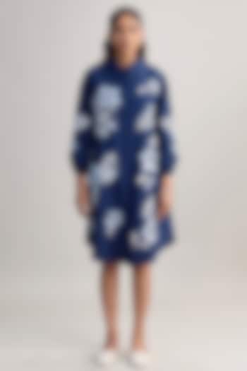 Blue Cotton Poplin Applique Embroidered High-Low Vacation Dress by Nakateki at Pernia's Pop Up Shop