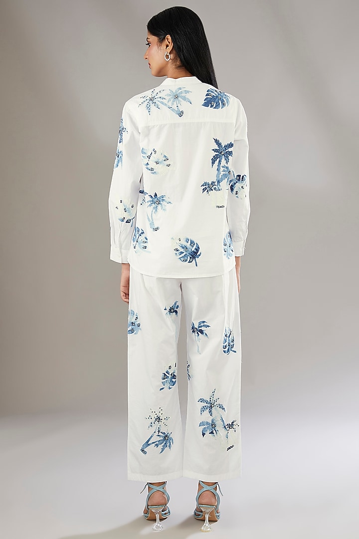 White Cotton Applique Embroidered & Printe? Co-Ord Set by Nakateki at Pernia's Pop Up Shop