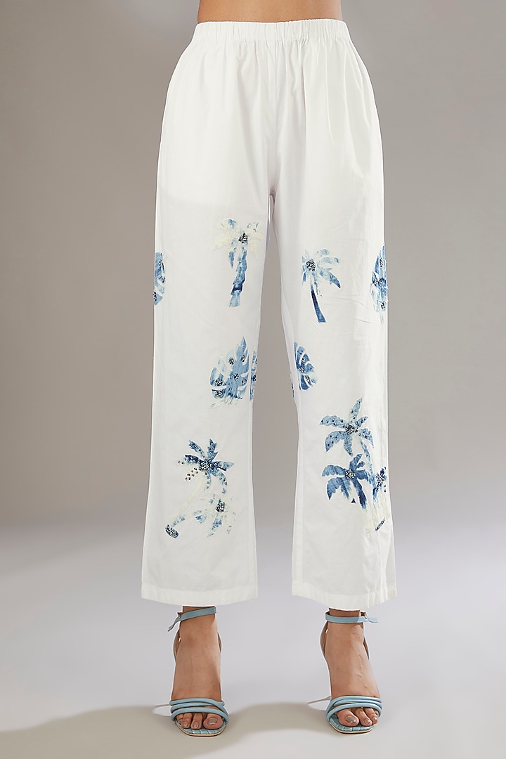 White Cotton Applique Embroidered & Printe? Co-Ord Set by Nakateki at Pernia's Pop Up Shop