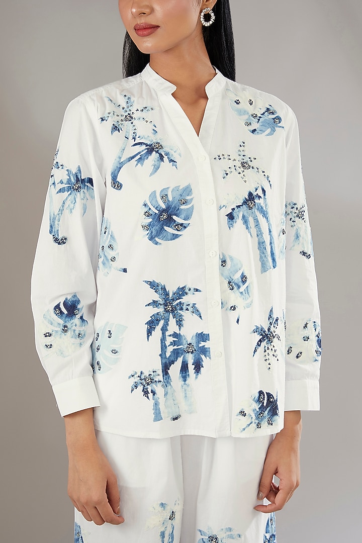 White Cotton Applique Embroidered & Printe? Co-Ord Set by Nakateki at Pernia's Pop Up Shop