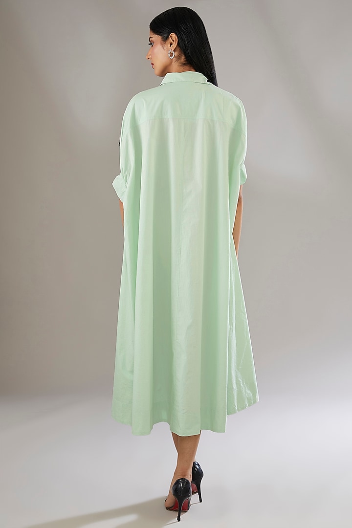 Green Cotton Applique & Floral Printed Vacation Dress by Nakateki at Pernia's Pop Up Shop