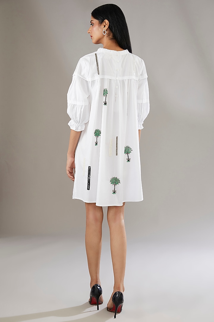 White Denim Applique Embroidered Vacation Shirt Dress by Nakateki at Pernia's Pop Up Shop