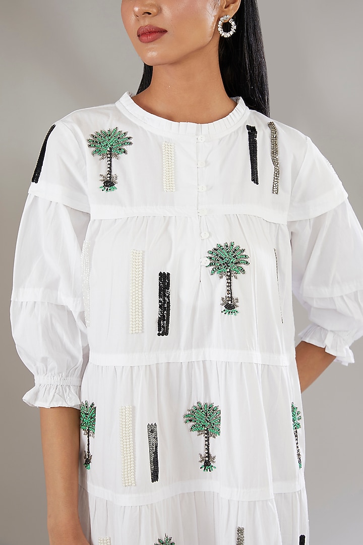 White Denim Applique Embroidered Vacation Shirt Dress by Nakateki at Pernia's Pop Up Shop