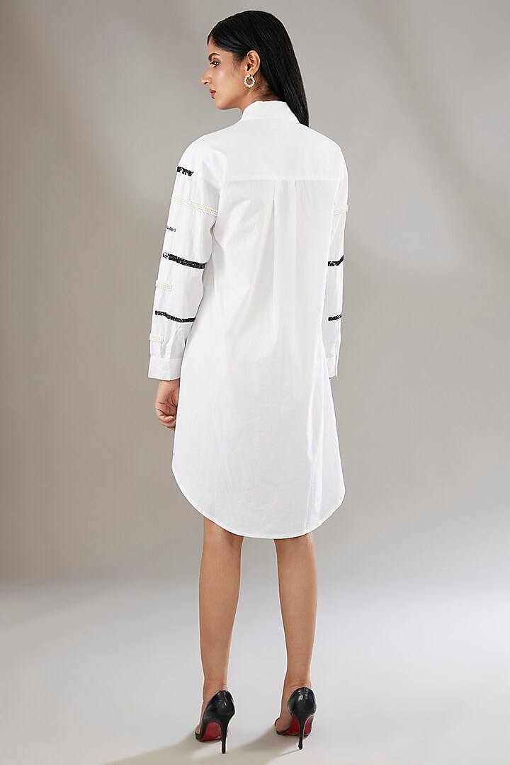 White Cotton Applique Embroidered Vacation Shirt Dress by Nakateki at Pernia's Pop Up Shop