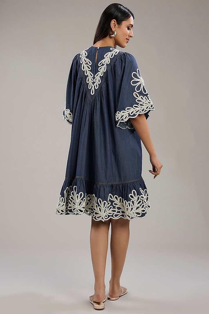 Blue Denim Dori Embroidered Vacation Dress by Nakateki at Pernia's Pop Up Shop