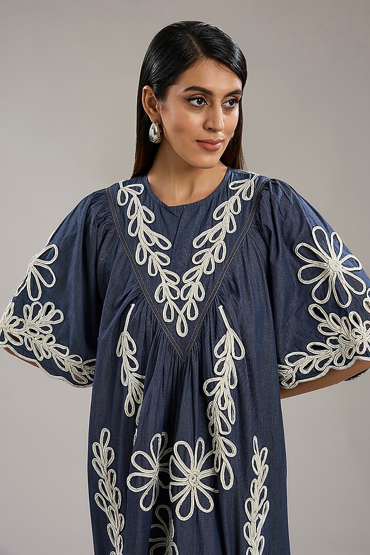 Blue Denim Dori Embroidered Vacation Dress by Nakateki at Pernia's Pop Up Shop