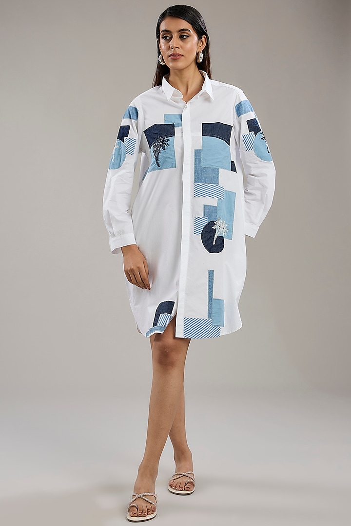 White Cotton Poplin Patchwork Shirt Dress by Nakateki at Pernia's Pop Up Shop