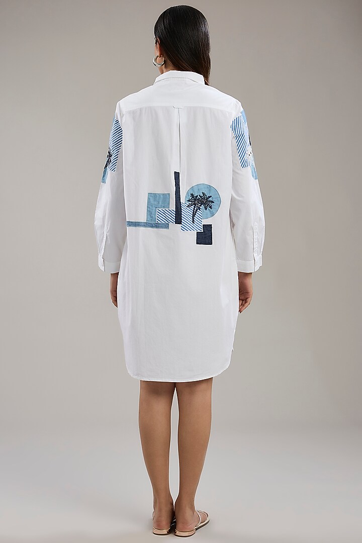 White Cotton Poplin Patchwork Vacation Shirt Dress by Nakateki at Pernia's Pop Up Shop