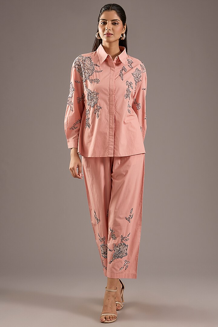 Pink Cotton Floral Embellished Co-Ord Set by Nakateki at Pernia's Pop Up Shop